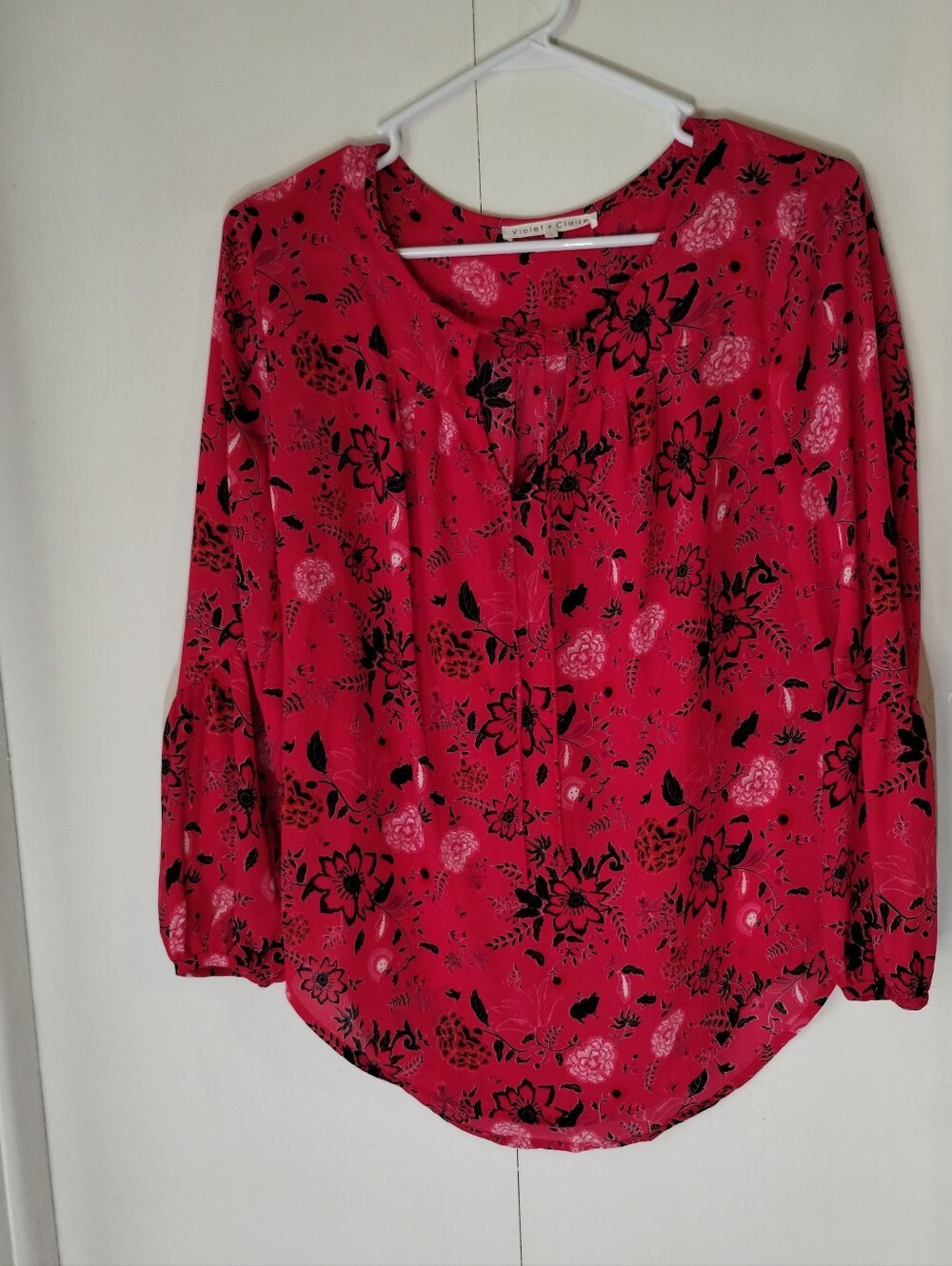 Violet +Claire Hot Pink Floral Long-Sleeve Blouse